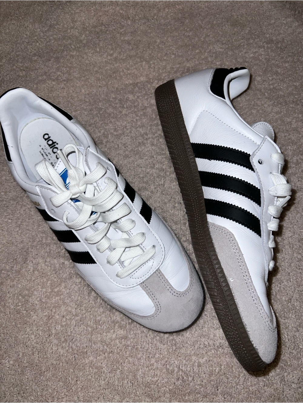adidas Men’s Classic White Sneakers with Black Stripes and Gum Sole